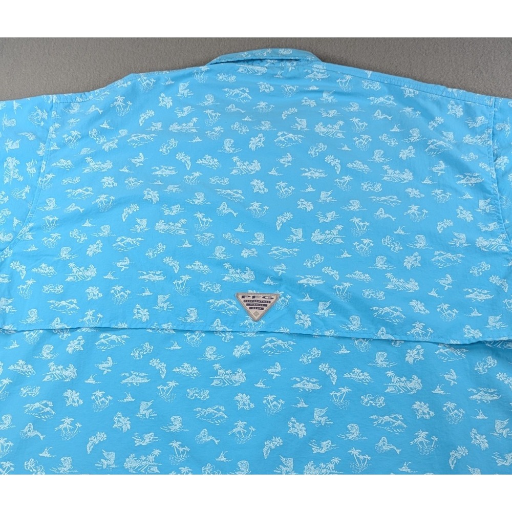 Columbia Mens PFG Super Bahama Fishing Shirt XL Blue Tropical Nautical Print - Picture 7 of 10